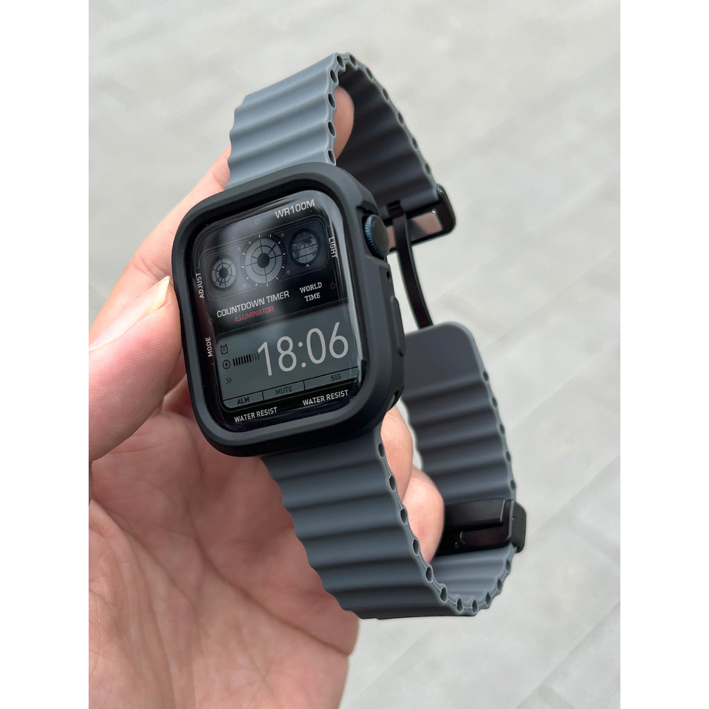 สายรัดยางนุ่มพร้อมเคส ทีพียู แม่เหล็กโอเชี่ยนซิลิโคนวง สําหรับ Apple Watch 38/40/41/42/44/45/46/49 มม. Series 11/10/9/8/7/6/5/4/3/2/1