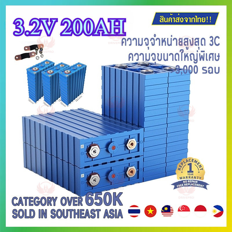 ⚡รับประกัน 1 ปี🚚แบตลิเธียม CALB แบต lifepo4 3.2V 200Ah UPS แบตลิเธียม ฟอสเฟต 24v แบตเตอรี่สำรอง ฟรี 