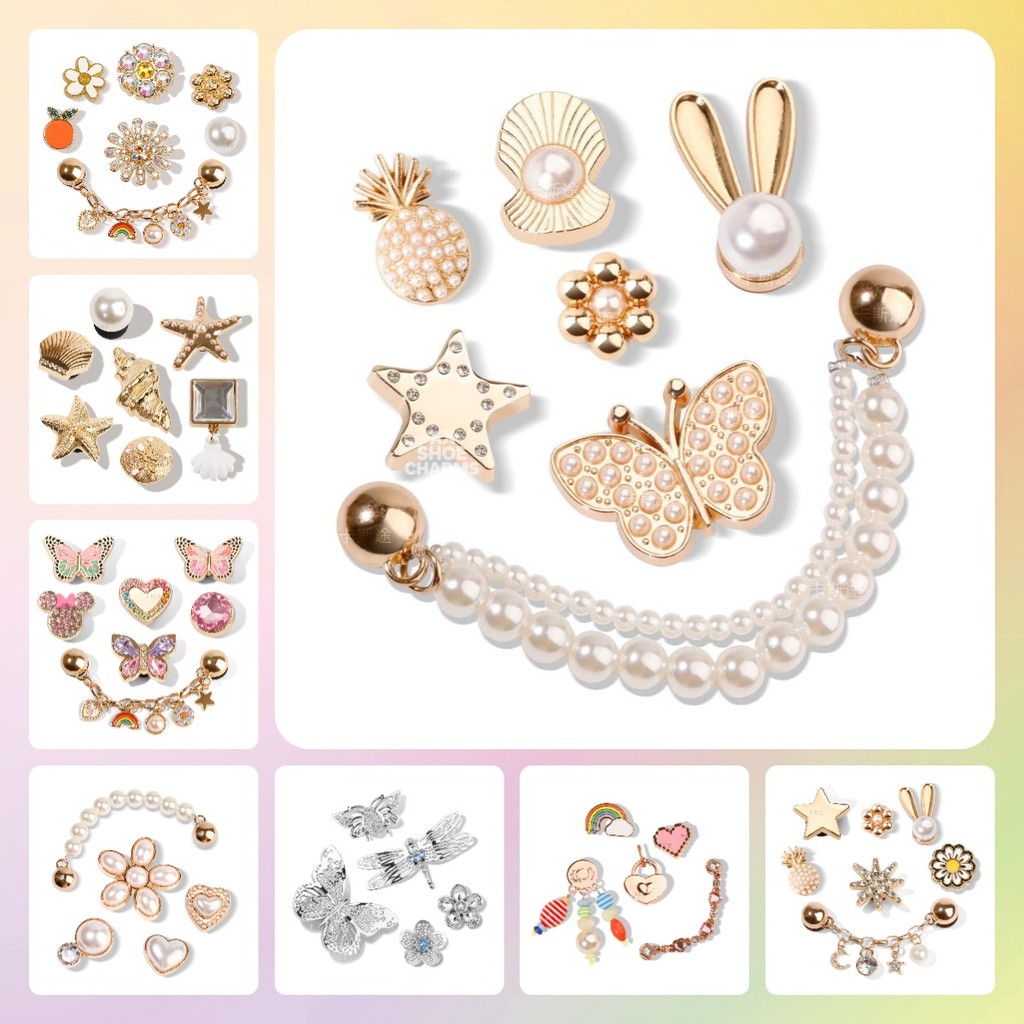 SHOE CHARMS เครื่องประดับรองเท้า✨ชุดประดับรองเท้าโลหะใหม่ 7 ชิ้น ✨ชุดอุปกรณ์เสริมรองเท้าไม้คั๊ก✨หัวเข็มขัดรองเท้าโลหะ
