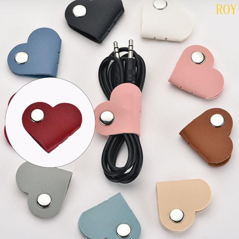 ROY Stylish PU Leather Cord Winder Heart Shaped Cable Organiser Data Cable Storage Tool for Headphon