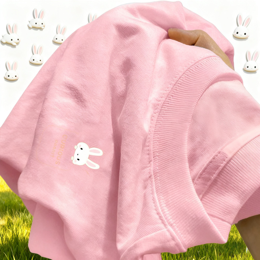 🌷ChillTee🌷เสื้อยืด oversize cottonเสื้อแฟชั่น คอกลม แขนสั้น พิมพ์ลาย 'CURIOUS Rabbit' สไตล์ลำลอง ใส่สบาย【COD】