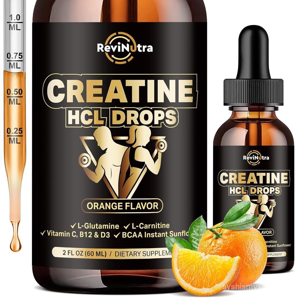 Creatine HCL Liquid Drops for Men & Women, 1500mg Liquid Creatine Hydrochloride, การดูดซึมสูง, รสส้ม