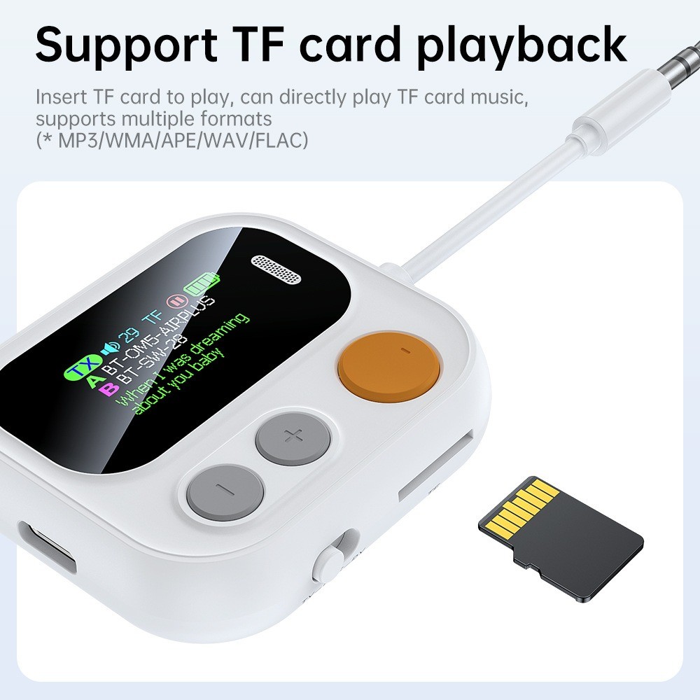 2 In 1 บลูทูธ 5.4 เครื่องส่งสัญญาณเสียง TF Card Play 3.5 มม.AUX พร้อมไมโครโฟนสเตอริโอเพลงไร้สายเครื่