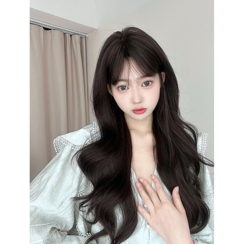 GDS Wigs วิกผมลอนสีน้ำตาลเข้ม มีหน้าม้า (ยาว 70 cm)