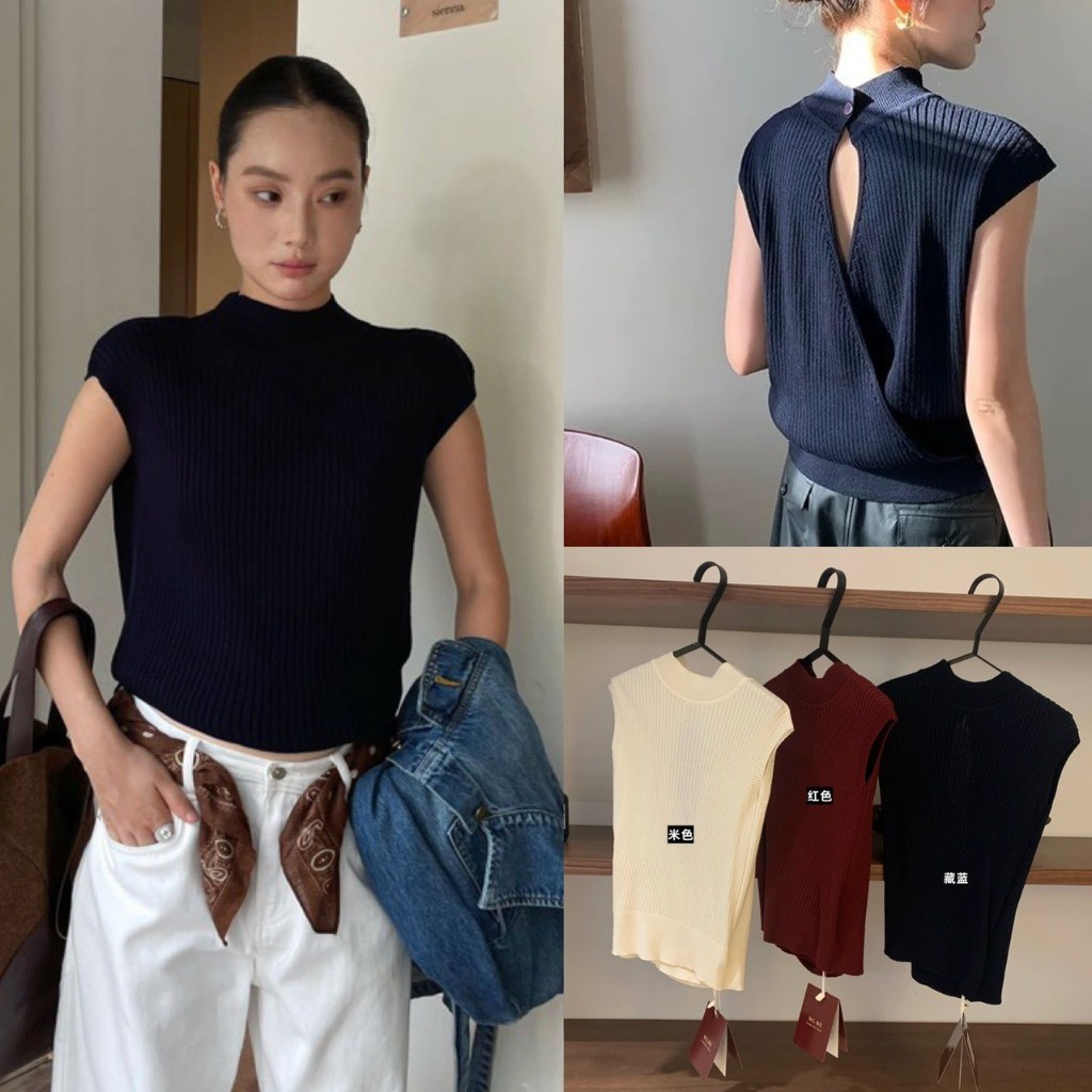 ❤ 🧵 🇰🇷 W7855 เสื้อแขนกุด ผ้าทอร่องใหญ่ คอปีนนิดๆ ด้านหลังแต่งเว้า งานสวยมากๆค่า แฟชั่นเกาหลี TAG WG.WE 🧵🧡
