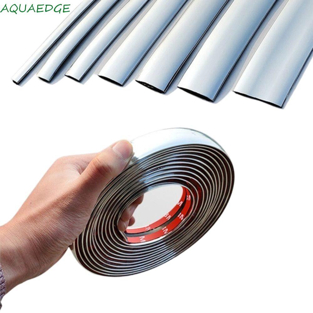 AQUAEDGE รถ Chrome Trim Strip ภายนอก Trim ประตูหน้าต่างกันชน Universal จัดแต่งทรงผมรถ 3M Silver PVC 