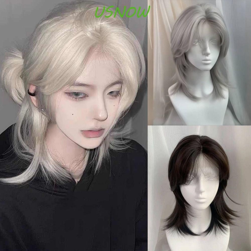 White Gold Mullet Wig With Wolf Tail For Cosplay And Halloween With Top Layer Wave Control