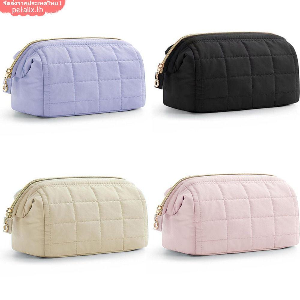 จัดส่งจากประเทศไทยPETALIX กระเป๋าแต่งหน้า, สีทึบกว้าง-เปิดกระเป๋าเครื่องสําอางเดินทาง, Puffy เบาะผู้หญิงแต่งหน้า Organizer ความจุขนาดใหญ่กระเป๋าแป้ง