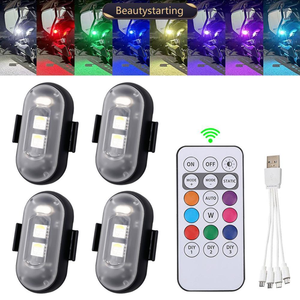 BEAUTYSTARTING RGB LED รถจักรยานยนต์ Strobe ไฟสัญญาณไร้สาย LED ตําแหน่งแฟลชไฟเตือนไฟไร้สาย J1W6