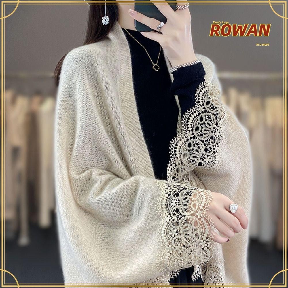 Rowan Knitted Wool Shawl Spring Autumn Breathable Lace Edge Scarf Women Skin Luxury Brand Design Cov