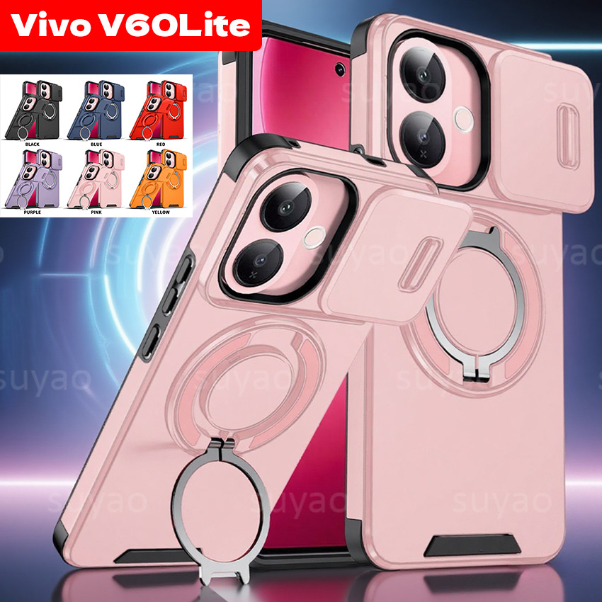 สําหรับVivo V70 FE V60Lite V60 Lite 2025 เคสโทรศัพท์เกราะแหวนขาตั้งผู้ถือปลอกแม่เหล็กVivoV60Lite VivoV60 Lite VivoV70 V50 V40 Y05 Y11D Y31 ป้องกันเลนส์กันกระแทกปกหลัง