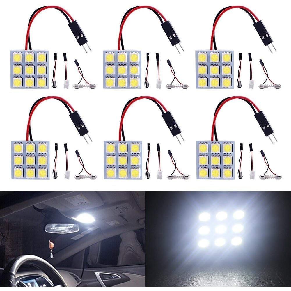 YM E-Bright 6-Pack Cool White 5050 9SMD Led Panel Dome Light Auto Car อ่านภายในโคมไฟ DC 12V พร้อม T1
