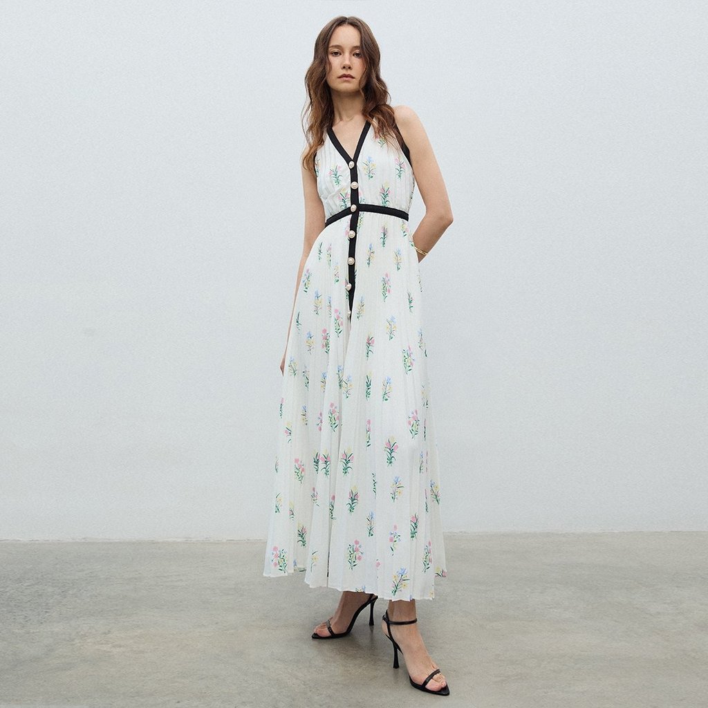 [Pomelo] เดรสพลีทลายดอกไม้ / Floral Pleated Dress — صورة 6