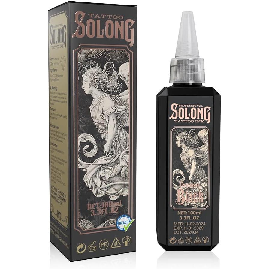 หมึกสัก,Solong S Series 3.4oz(100ml) หมึกสักสีดํามืออาชีพสําหรับOutlining,แรเงาและผสม-อุปกรณ์สักสีดํ