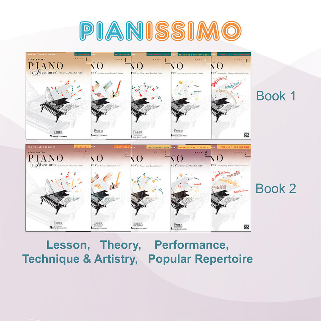 Faber Accelerated Piano Adventures Lesson Theory Performance Technique & Artistry Popular Repertoire Book 1 2