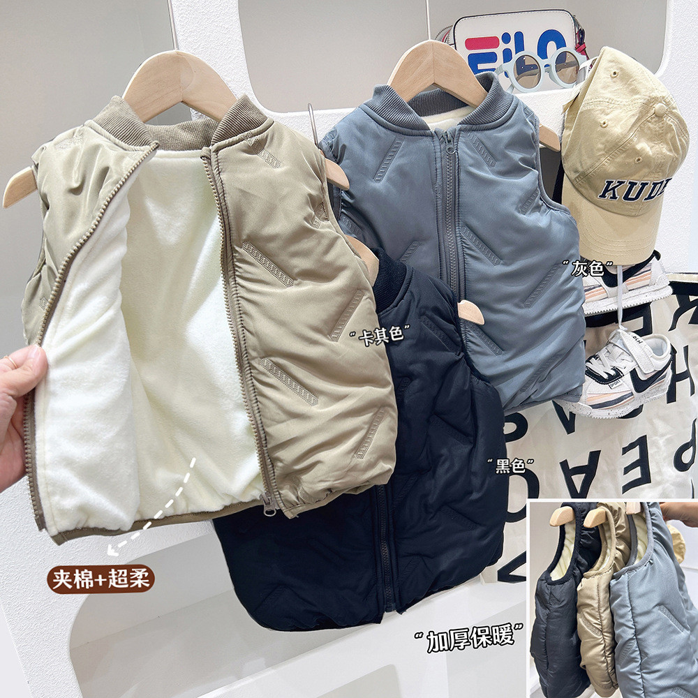 เสื้อกั๊กเด็กผู้ชาย ผ้าหนานุ่ม กันลม ใส่สบาย สำหรับฤดูใบไม้ร่วงและฤดูหนาว สไตล์เกาหลี