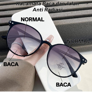 Kacamata Baca dan Jalan Double Lensa Fashion Korea Retro Anti Blue Light anti Radiasi Model Cat Eye Kacamata Baca dan Jalan Plus Z187 Kacamata Baca Plus Speed Optik