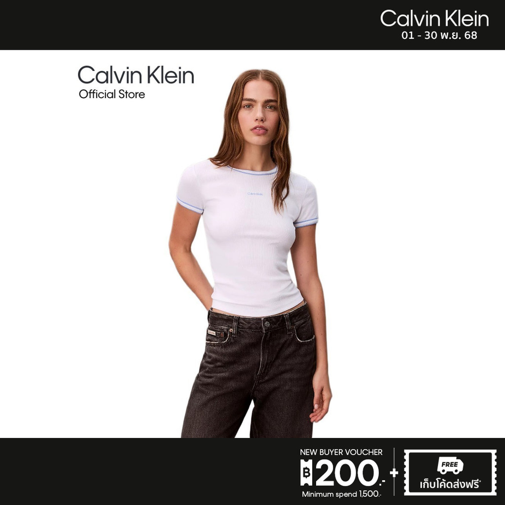 CALVIN KLEIN เสื้อยืดคอกลมแขนสั้นผู้หญิง รุ่น 47D201G YAA-สีขาว
