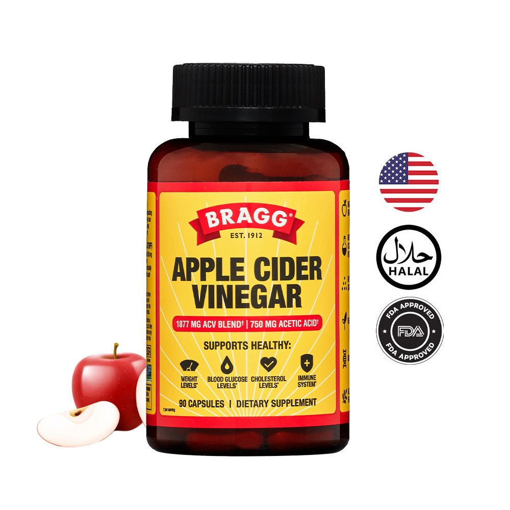 Apple Cider Vinegar 1877mg 90 แคปซูล ACV สูตรผสม 750 มก. รองรับน้ําหนักและระดับน้ําตาลในเลือด Non-GMO