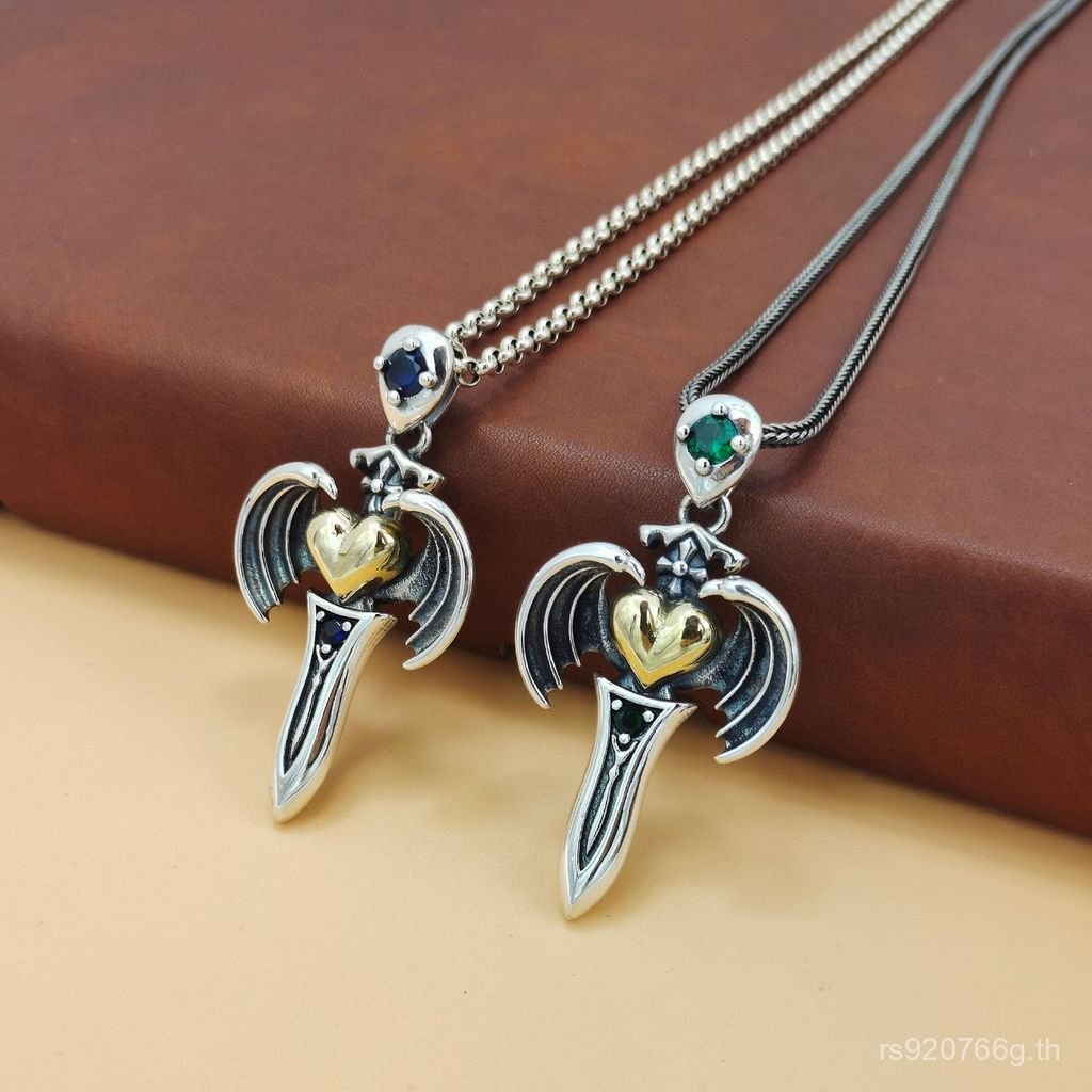 อุปกรณ์เสริมที่ไม่ซ้ํากันปีก Silver Love All-Match ดาบอินเทรนด์ชายจี้แฟชั่นชาย Hip-Hop Hip-Hop 925 ส