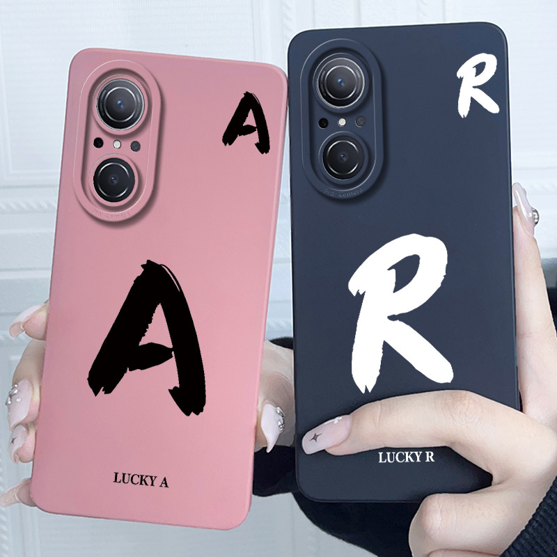 สําหรับ Huawei nova 9 SE เคสโทรศัพท์ Lucky จดหมายเริ่มต้น Square Full Matte ซิลิโคนฝาครอบกันกระแทกสําหรับ Huawei Nova9se Shell