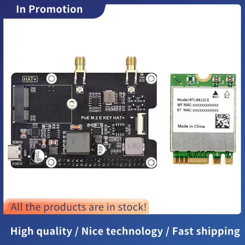 สําหรับ 5 PCIe ถึง M.2 E KEY พร้อม PoE HAT + บอร์ดขยาย RTL8822CE การ์ดเครือข่ายไร้สายสําหรับ RPI 5
