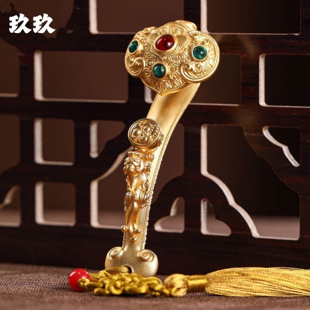 [Jiujiu] ทองเหลือง Gilt Craft Pixiu Zhuanbao Ruyi จับกระเป๋าจี้ของขวัญวันเกิดของขวัญแต่งงาน Y1UH