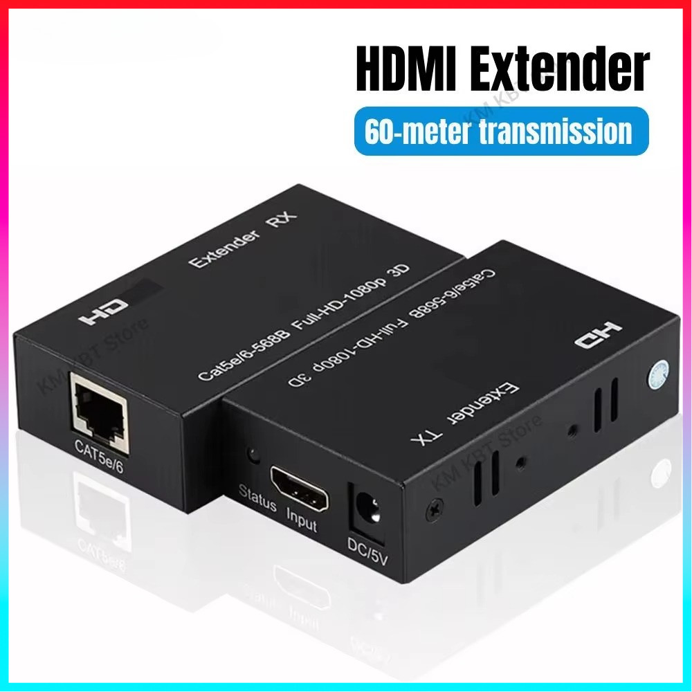 ตัวขยายสัญญาณ 60M RJ45 HDMI 1080P Network Extender โดย CAT5e CAT6 LAN Extensor สำหรับ PS4 Apple TV P
