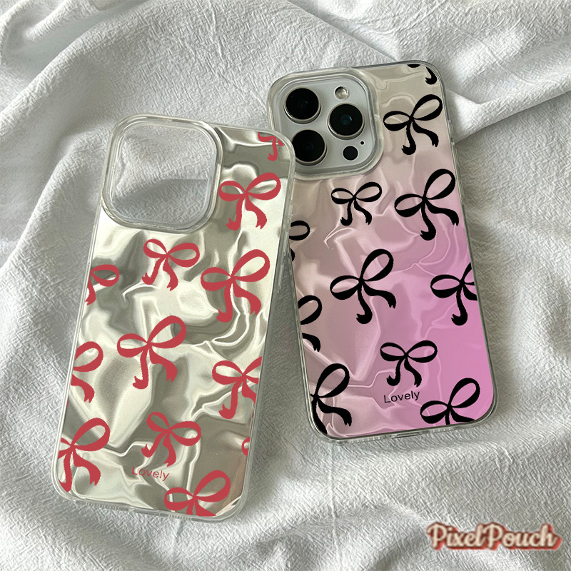 เข้ากันได้สำหรับ เคสไอโฟน11 เคส iphone 16 Pro Max 7Plus XR 12 13 14 15 สเตอริโอเลเซอร์สุดหรู ลายโบว์สุดน่ารัก