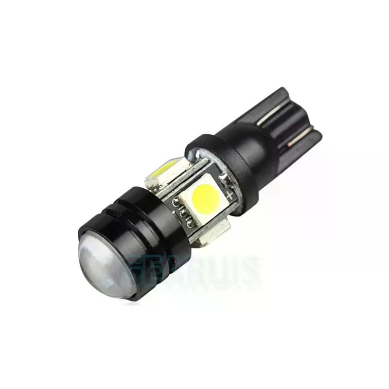 4pcs T10 4 SMD 5050 + 1.5W เลนส์ LED W5W ไฟ LED กําลังสูงสัญญาณรถสีขาวสีแดงสีเหลืองสีเขียวสีฟ้าน้ําแ