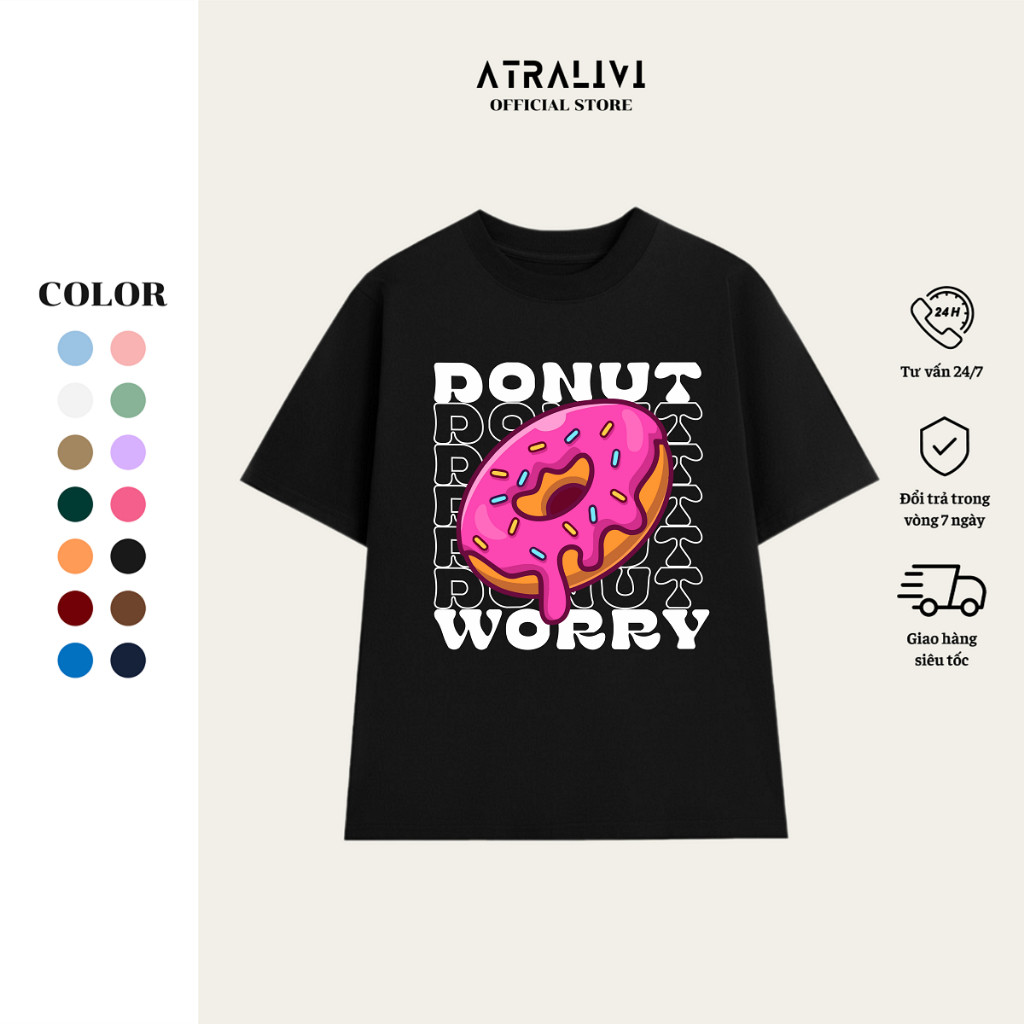 เสื้อยืดโอเวอร์ไซส์เสื้อยืด DONUT หลวมระดับพรีเมียม ATRALIVI OVS-17 ผ้าคอตตอนอ่อนเยาว์และไดนามิก