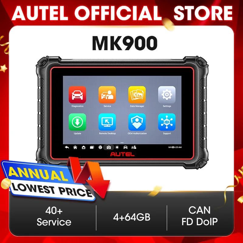 Autel MaxiCOM MK900 เครื่องมือวินิจฉัย CAN FD DoIP 8 นิ้วแบบสองทิศทาง OBD2 เครื่องสแกนเนอร์วินิจฉัยอ