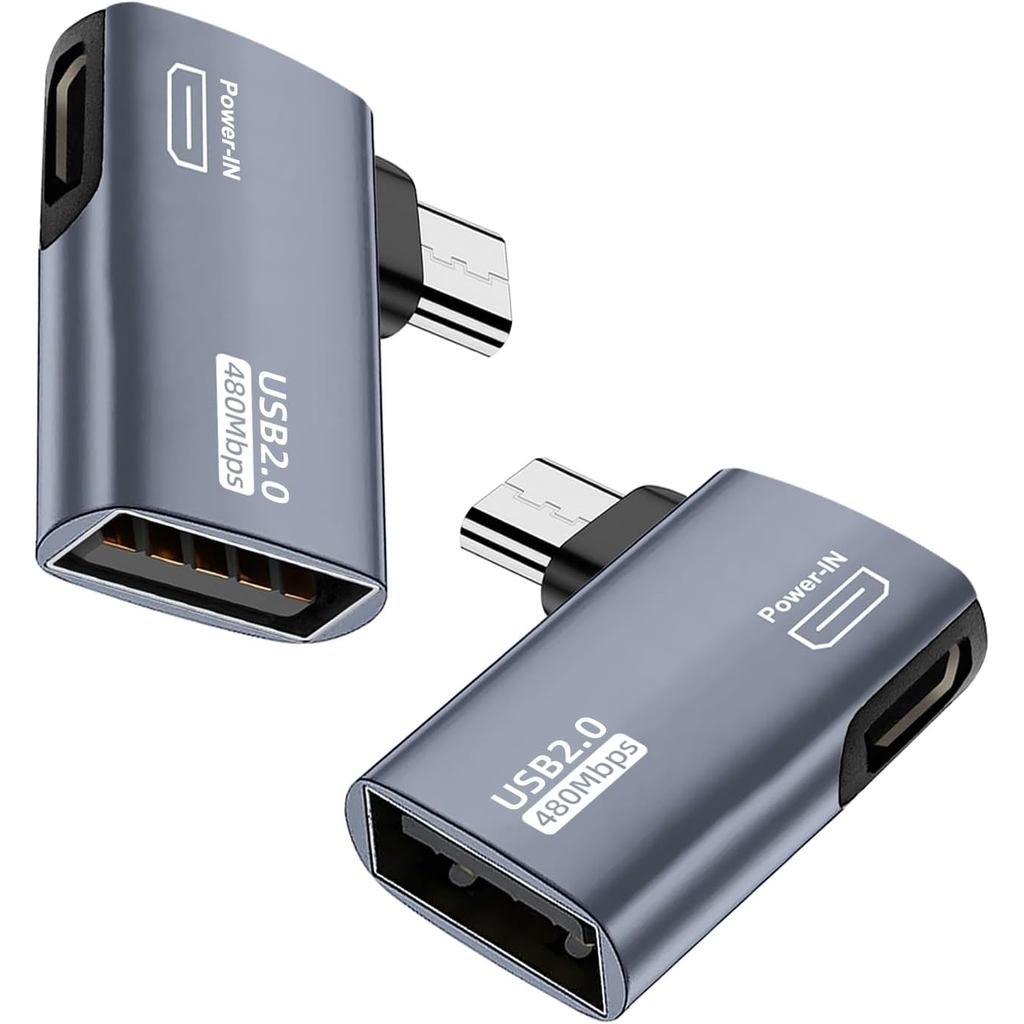 AreMe อะแดปเตอร์สายเคเบิล OTG 2 แพ็คสําหรับ Fire TV Stick 4K, 90 องศาซ้ายและขวาอะแดปเตอร์ Micro USB 