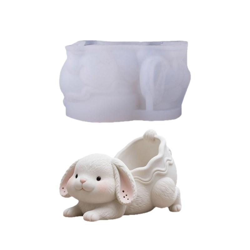 Fine Silicone Rabbits Shape Mould Cement คอนกรีตเรซิ่นหัตถกรรมดอกไม้
