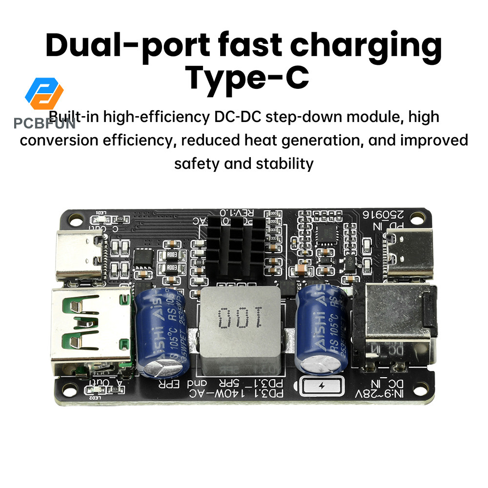 Pcbfun PD 140W high-power DC buck dual port Type C USB charger full protocol fast charge PD3.1 QC3.0