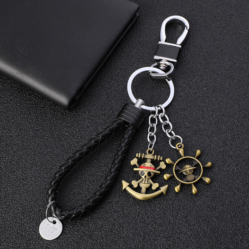 Hot Sale#Creative One Piece Straw Hat Metal Keychain Luffy Straw Hat Skull Keychain Anime Peripheral