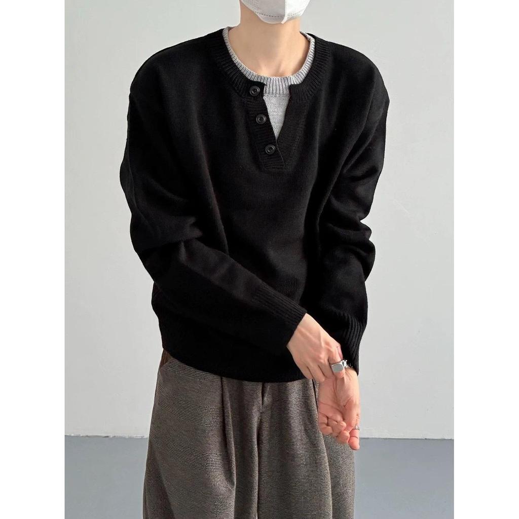 Old Money Style Henry Collar เสื้อกันหนาวผู้ชายฤดูใบไม้ร่วงฤดูหนาว Casual All-Match หลวมผู้ชาย