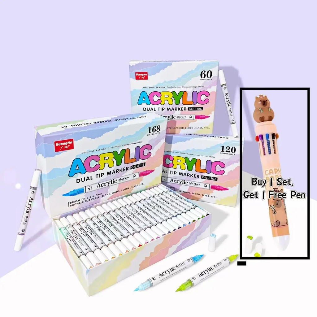 60/120/168 สี/ชุด Double Head Double สีอะคริลิคสี Marker ปากกาผ้า Rock ภาพวาดปากกา Diy การ์ดทํา Art 
