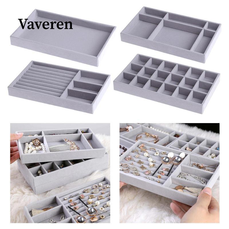 [Vaveren] กํามะหยี่เครื่องประดับ Organizer กล่องถาดสร้อยคอต่างหูสร้อยข้อมือ L21 ซม.W12.5 ซม.H2.5 ซม.