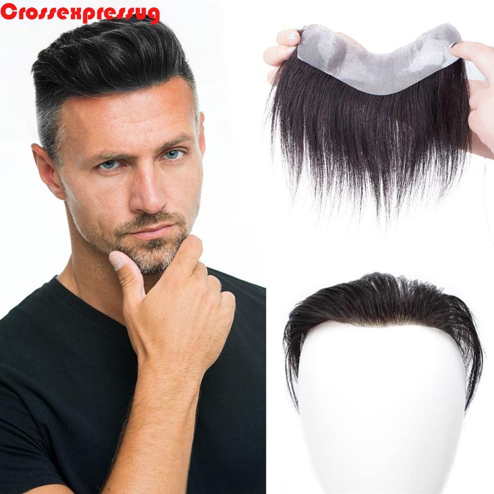 Human Hair Patch หน้าผากทรง V-Shaped สำหรับผู้ชาย ออกแบบมาเพื่อมองไม่เห็น ผมธรรมชาติสีดำ พร้อมการเปลี่ยนแปลงได้ง่ายๆ