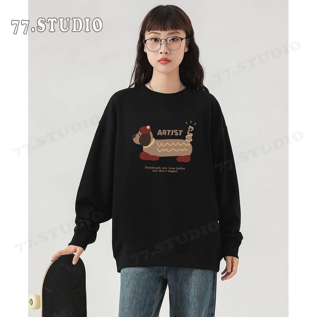 （พร้อมส่งจากกรุงเทพ） เสื้อกันหนาวแขนยาว เสื้อยืดคอกลมพิมพ์ลาย เสื้อเชิ้ตลำลองทรงหลวมใส่สบาย สุนัขน่ารัก M-XXXL