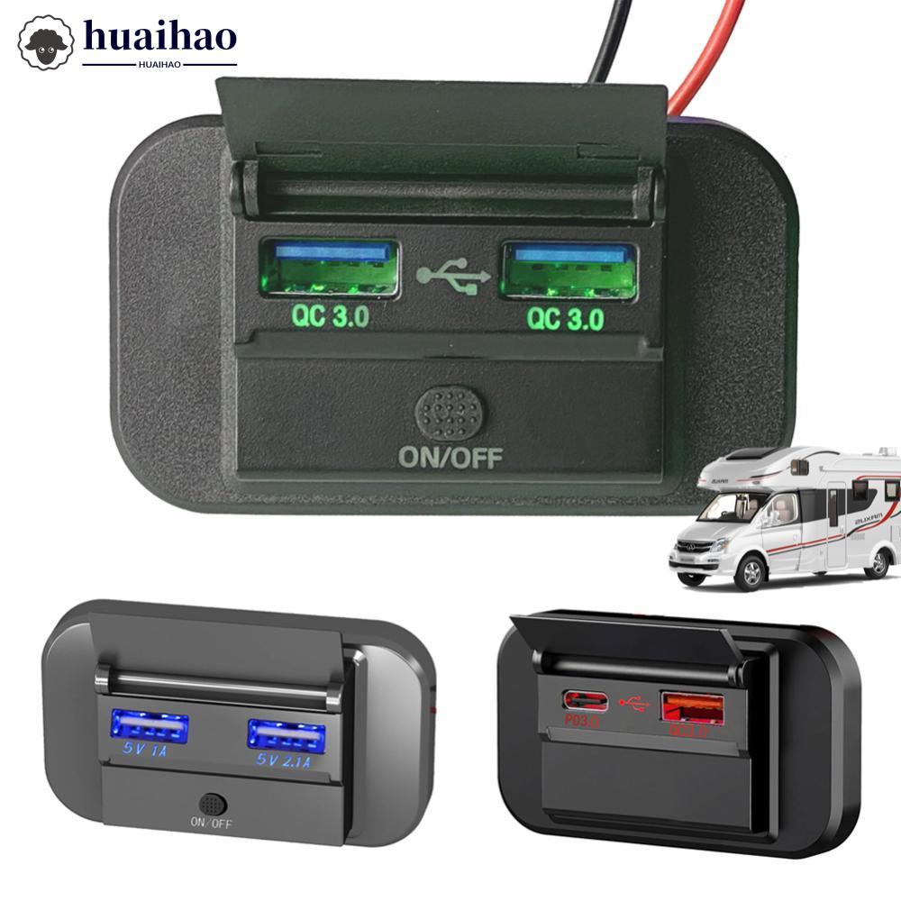 HUAIHAO รถ Bus Charger ซ็อกเก็ตอะแดปเตอร์ QC3.0 Quick Charge PD ประเภท C Dual USB พอร์ต 12 V/24 V US