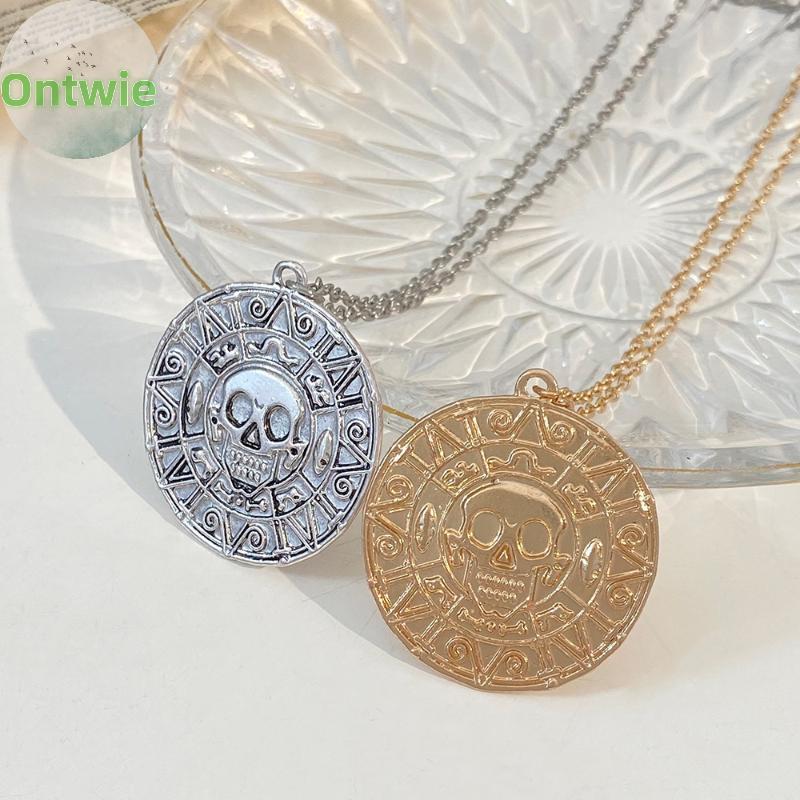 Ontwie Pirates Of The Caribbean Aztec สร้อยคอเหรียญทอง Retro Skull จี้ Punk Hip Hop สร้อยคอ VN