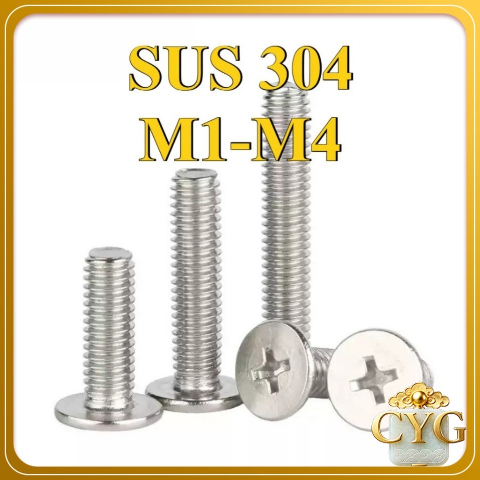 น็อต คอมพิวเตอร์ สกรู หัวเตเปอร์ แฉก F+ สแตนเลส 304 เกลียวมิล หยาบ M1-M4 / Flat Head Phillips Machin