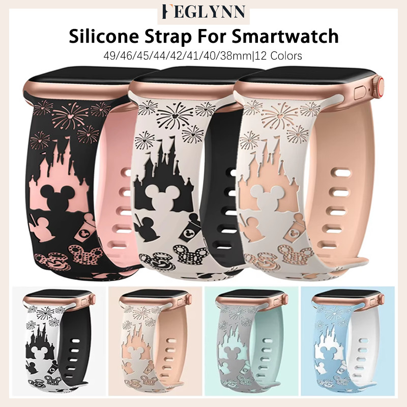 อุปกรณ์เสริมสายดิสนีย์ซิลิโคน for IWatch Ultra/SE 3 2 Apple Watch Series 11 10 9 8 7 6 5 49 46 45 44 42 41 38มม.