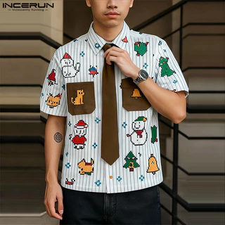 เสื้อแขนสั้นผู้ชาย สไตล์เกาหลี ลายการ์ตูนและพิมพ์ที่ตลก สำหรับฤดูร้อน