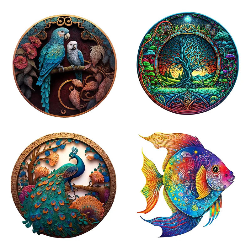 Top Quality 3D Jigsaw Wooden Puzzles Fish Bird Animal Shape Card Adults Kid Toys Gifts Family Puzzle