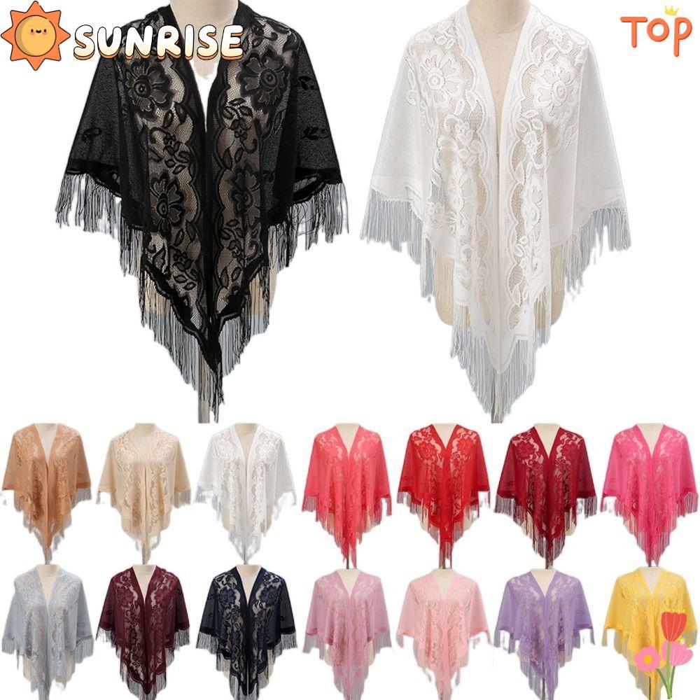 SUNRISE ผ้าคลุมไหล่ผู้หญิง Hollow Evening Prom Cape สไตล์งานเลี้ยงราตรี พร้อมลายพู่ มีหลากหลายสี เหมาะสำหรับเจ้าสาวและงาน.party