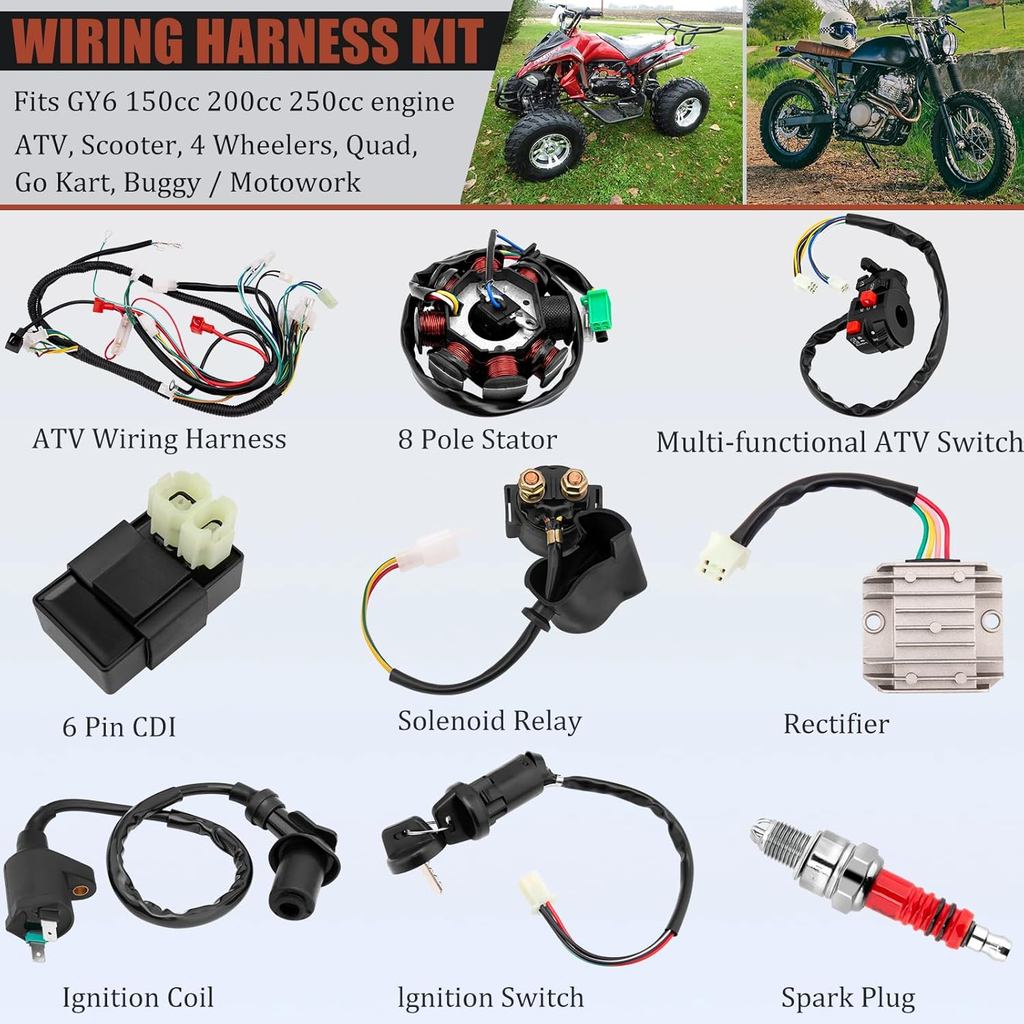 Complete Wiring Harness Kit, Powersports Wiring Harnesses Kit, Gy6 150cc Wiring Harness, 150cc ATV W