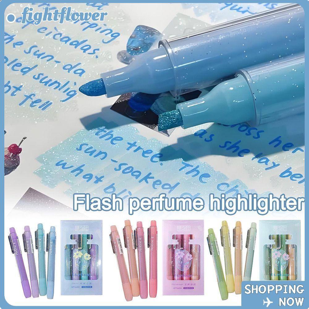 FIGHT 4 ชิ้น Highlighter, สี Glitter DIY Art ชุดปากกาเจลสีสันสดใส, คุณภาพสูง Mark Key Points ปากกาเรืองแสง Graffiti เครื่องมือ